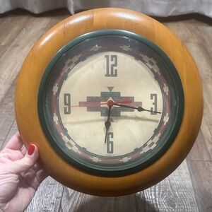 Wall Clock Wood Frame Aztec Doesn't Work 1994